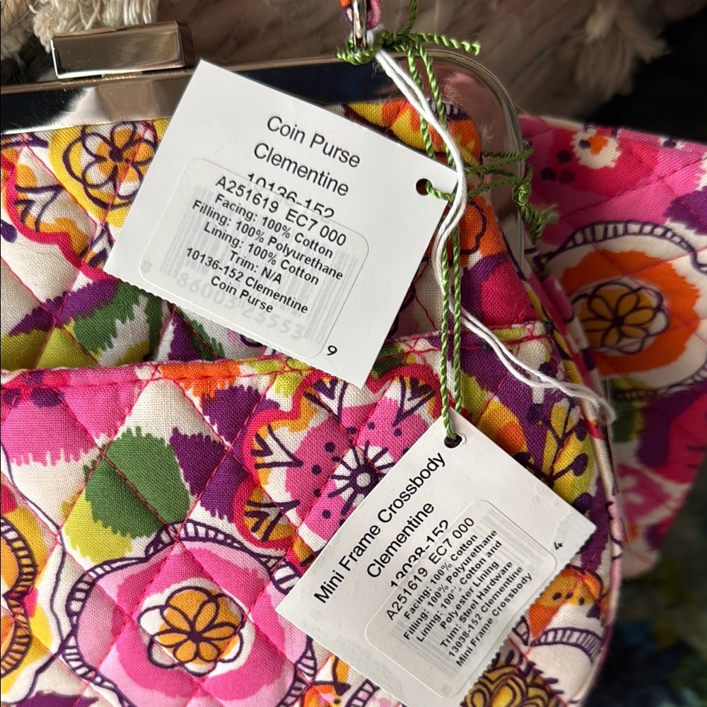 Vera Bradley Floral Mini Frame Crossbody Clementine and matching Pouch - Picture 12 of 13